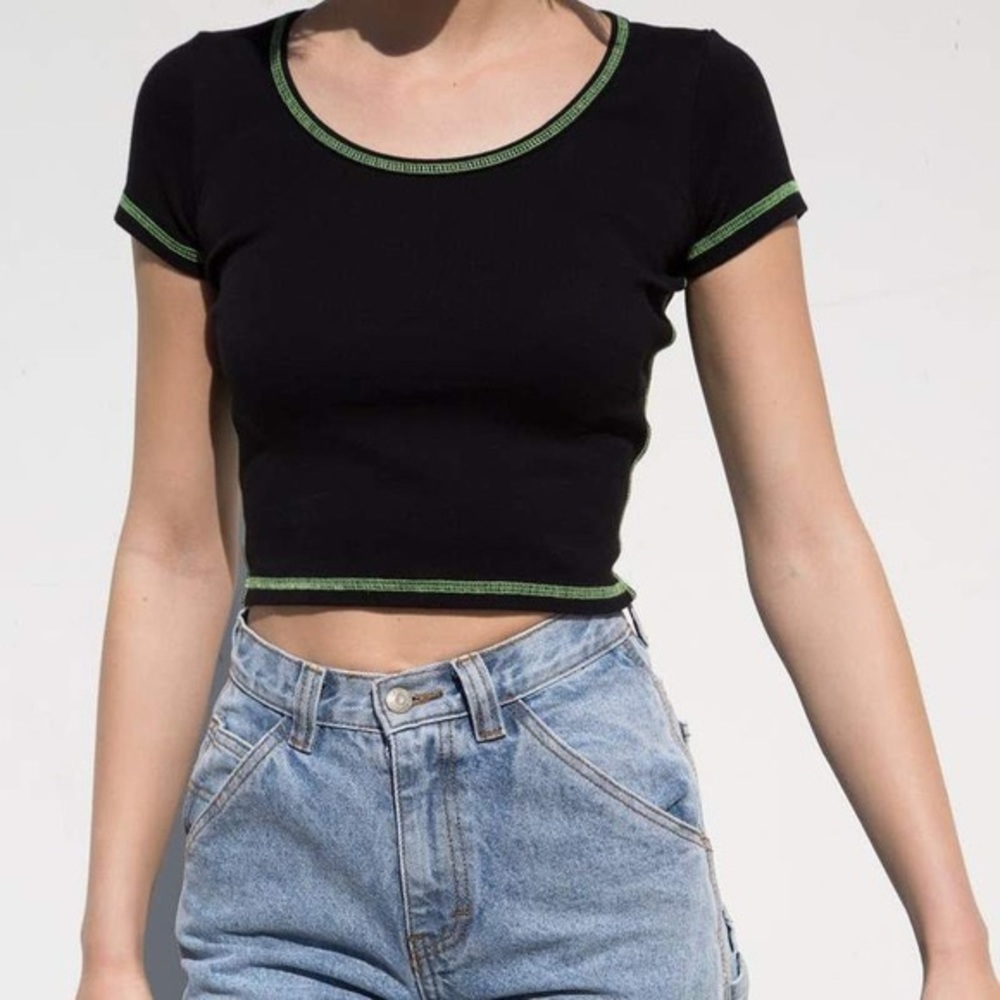Brandy Melville Black Crop with Green Stitching